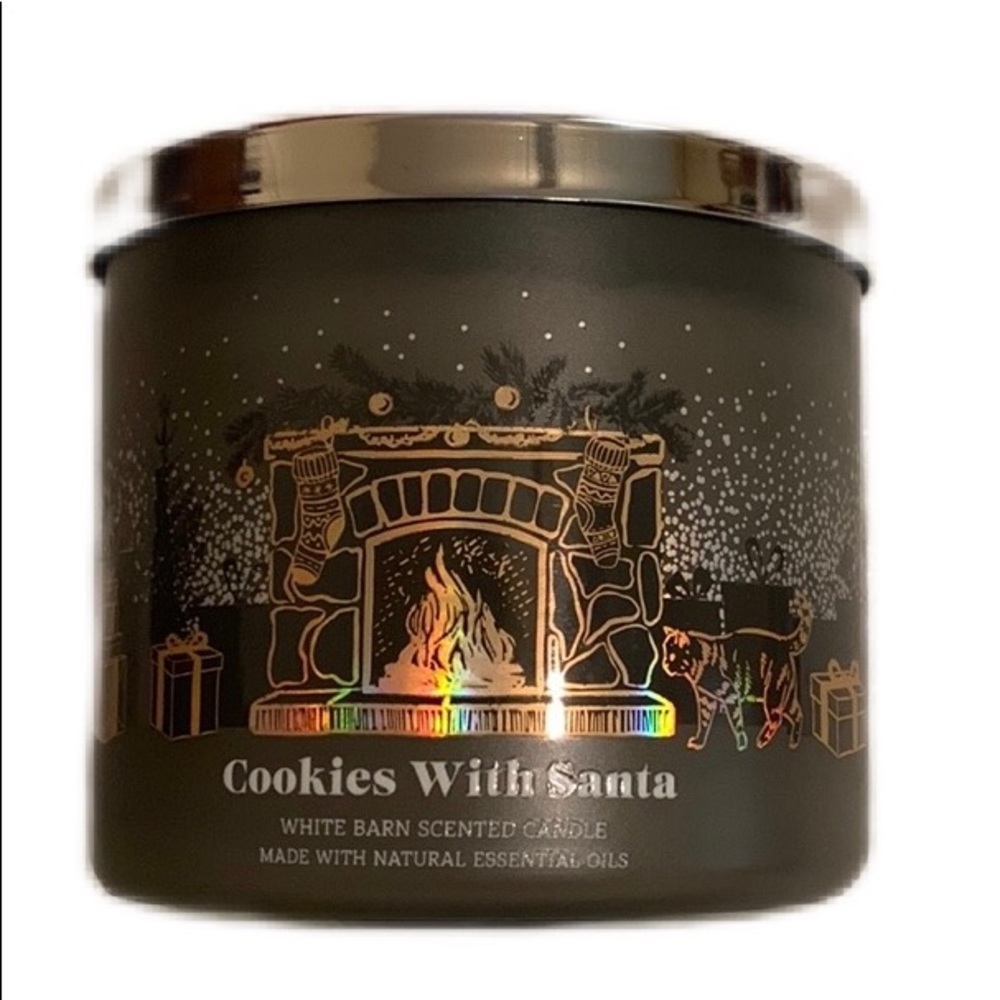 Bath & Body Works White Barn Cookies With Santa 3 Wick Candle